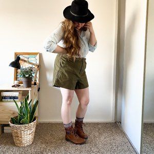 Madewell Army Green Utility Elastic Waist Camp Shorts with Pockets, Size: XL